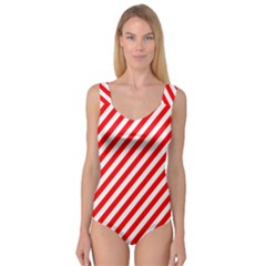 Christmas Red And White Candy Cane Stripes Princess Tank Leotard  by PodArtist