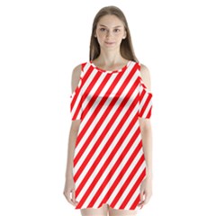 Christmas Red And White Candy Cane Stripes Shoulder Cutout Velvet One Piece by PodArtist