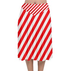 Christmas Red And White Candy Cane Stripes Velvet Flared Midi Skirt by PodArtist