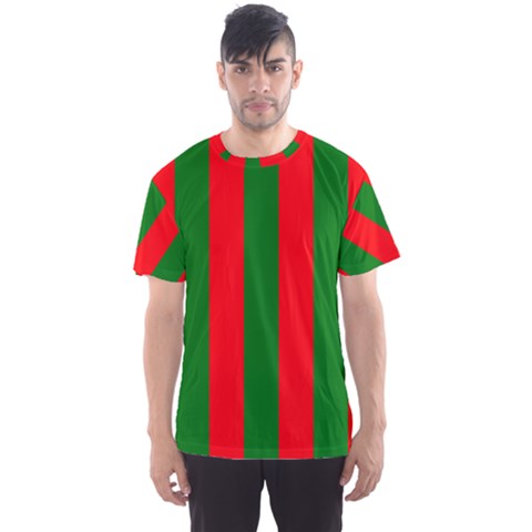 Wide Red And Green Christmas Cabana Stripes Men s Sports Mesh Tee by PodArtist