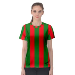 Wide Red And Green Christmas Cabana Stripes Women s Sport Mesh Tee