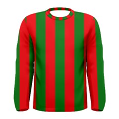 Wide Red And Green Christmas Cabana Stripes Men s Long Sleeve Tee by PodArtist