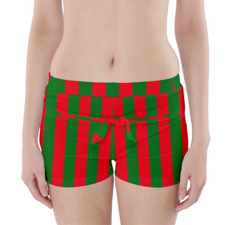 Wide Red and Green Christmas Cabana Stripes Boyleg Bikini Wrap Bottoms