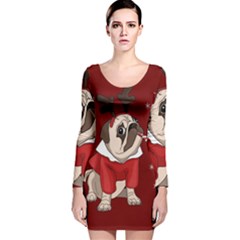 Pug Xmas Long Sleeve Velvet Bodycon Dress