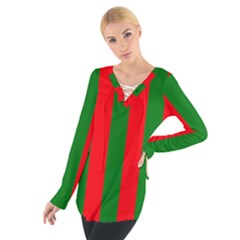 Wide Red And Green Christmas Cabana Stripes Tie Up Tee by PodArtist