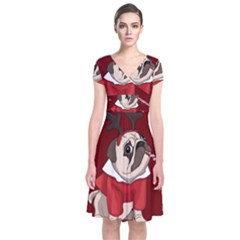 Pug Xmas Short Sleeve Front Wrap Dress