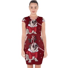 Pug Xmas Capsleeve Drawstring Dress  by Valentinaart