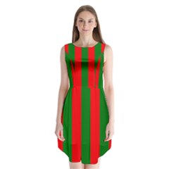 Wide Red And Green Christmas Cabana Stripes Sleeveless Chiffon Dress   by PodArtist