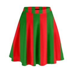 Wide Red And Green Christmas Cabana Stripes High Waist Skirt by PodArtist