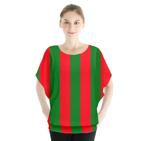 Wide Red And Green Christmas Cabana Stripes Blouse by PodArtist