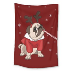 Pug Xmas Large Tapestry by Valentinaart