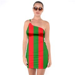 Wide Red And Green Christmas Cabana Stripes One Soulder Bodycon Dress by PodArtist