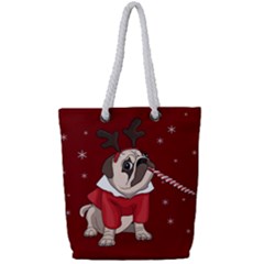 Pug Xmas Full Print Rope Handle Bag (small) by Valentinaart