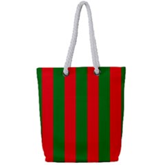 Wide Red And Green Christmas Cabana Stripes Full Print Rope Handle Bag (small) by PodArtist