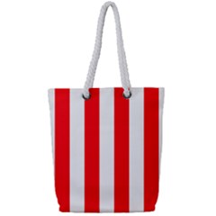 Wide Red And White Christmas Cabana Stripes Full Print Rope Handle Bag (small) by PodArtist