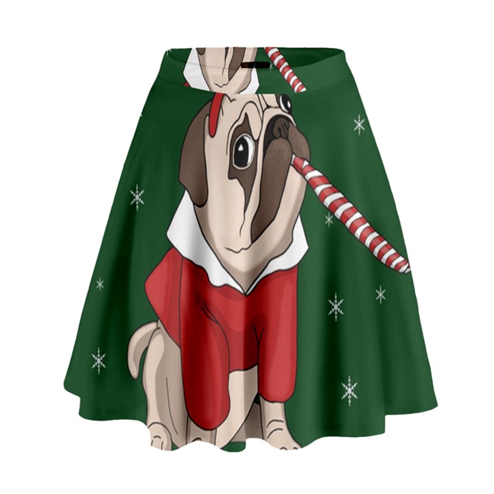 Pug Xmas High Waist Skirt