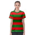 Red and Green Christmas Cabana Stripes Women s Sport Mesh Tee View1