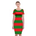 Red and Green Christmas Cabana Stripes Classic Short Sleeve Midi Dress View1