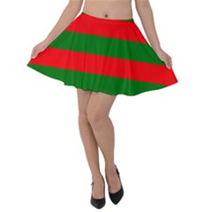 Red And Green Christmas Cabana Stripes Velvet Skater Skirt