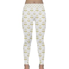 Gold Scales Of Justice On White Repeat Pattern All Over Print Classic Yoga Leggings by PodArtist