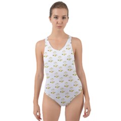 Gold Scales Of Justice On White Repeat Pattern All Over Print Cut-out Back One Piece Swimsuit by PodArtist