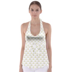 Gold Scales Of Justice On White Repeat Pattern All Over Print Babydoll Tankini Top by PodArtist