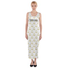 Gold Scales Of Justice On White Repeat Pattern All Over Print Fitted Maxi Dress by PodArtist