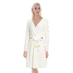 Gold Scales Of Justice On White Repeat Pattern All Over Print Long Sleeve Velvet Front Wrap Dress by PodArtist