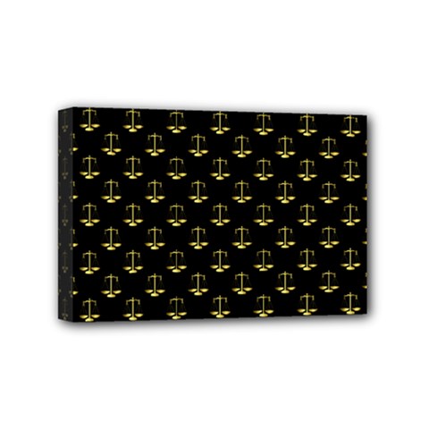 Gold Scales Of Justice On Black Repeat Pattern All Over Print  Mini Canvas 6  X 4  by PodArtist