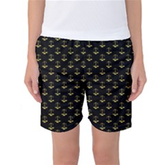 Gold Scales Of Justice On Black Repeat Pattern All Over Print  Women s Basketball Shorts by PodArtist