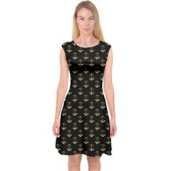 Gold Scales Of Justice On Black Repeat Pattern All Over Print  Capsleeve Midi Dress by PodArtist