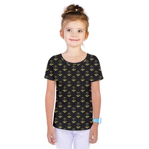 Gold Scales Of Justice On Black Repeat Pattern All Over Print  Kids  One Piece Tee by PodArtist