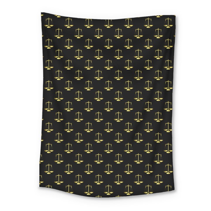 Gold Scales Of Justice on Black Repeat Pattern All Over Print  Medium Tapestry