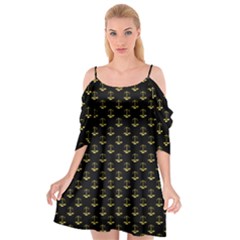 Gold Scales Of Justice On Black Repeat Pattern All Over Print  Cutout Spaghetti Strap Chiffon Dress by PodArtist