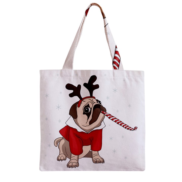 Pug Xmas Zipper Grocery Tote Bag