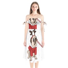 Pug Xmas Shoulder Tie Bardot Midi Dress