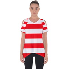 Christmas Red And White Cabana Stripes Cut Out Side Drop Tee by PodArtist