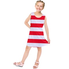 Christmas Red And White Cabana Stripes Kids  Tunic Dress by PodArtist