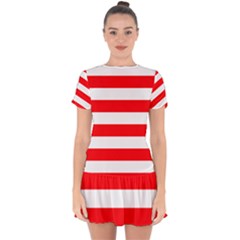 Christmas Red And White Cabana Stripes Drop Hem Mini Chiffon Dress