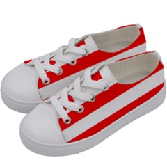 Christmas Red And White Cabana Stripes Kids  Low Top Canvas Sneakers by PodArtist