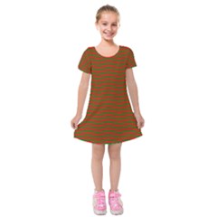 Christmas Red And Green Chevron Zig Zag Stripes Kids  Short Sleeve Velvet Dress by PodArtist