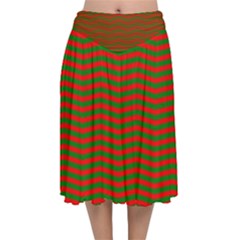 Christmas Red And Green Chevron Zig Zag Stripes Velvet Flared Midi Skirt