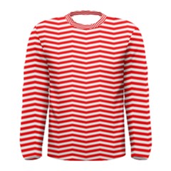 Christmas Red And White Chevron Stripes Men s Long Sleeve Tee by PodArtist