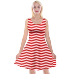 Christmas Red And White Chevron Stripes Reversible Velvet Sleeveless Dress by PodArtist