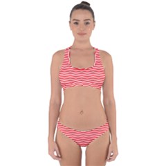 Christmas Red And White Chevron Stripes Cross Back Hipster Bikini Set by PodArtist