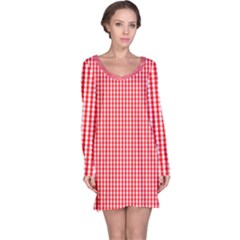 Small Snow White And Christmas Red Gingham Check Plaid Long Sleeve Nightdress by PodArtist