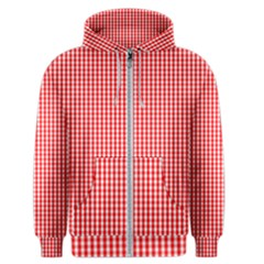 Small Snow White And Christmas Red Gingham Check Plaid Men s Zipper Hoodie