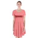 Small Snow White and Christmas Red Gingham Check Plaid Short Sleeve V-neck Flare Dress View1