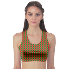 Large Red And Green Christmas Gingham Check Tartan Plaid Sports Bra by PodArtist