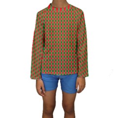 Large Red And Green Christmas Gingham Check Tartan Plaid Kids  Long Sleeve Swimwear by PodArtist